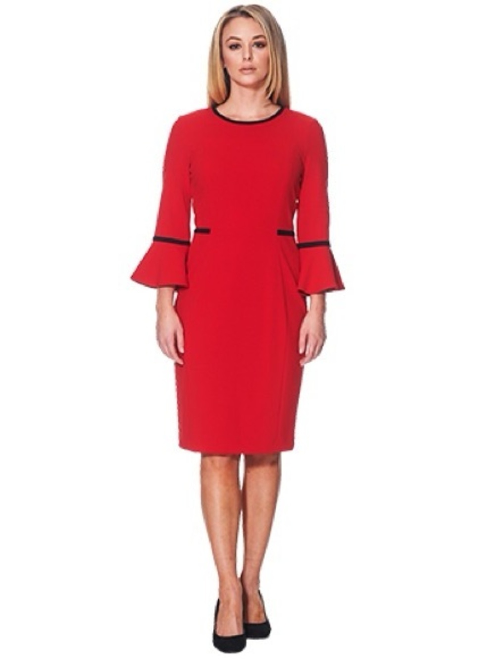 Calvin Klein Red Sheath Dress with Black Trim